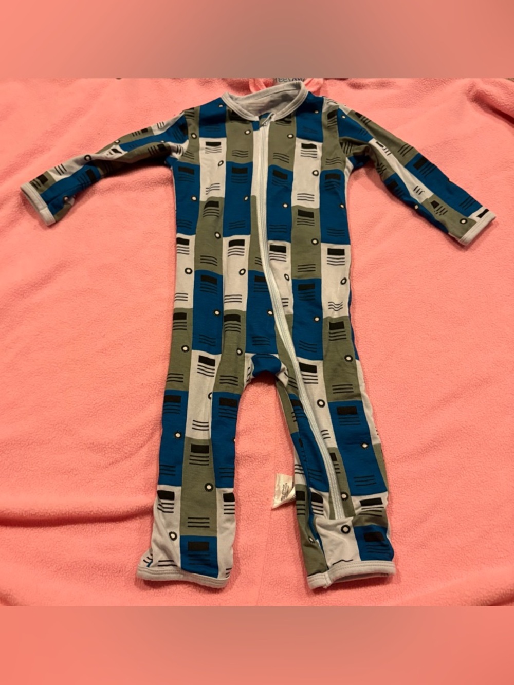Kickee Boy's Print Bamboo Coverall with Zipper - Locker Room 3/6 months